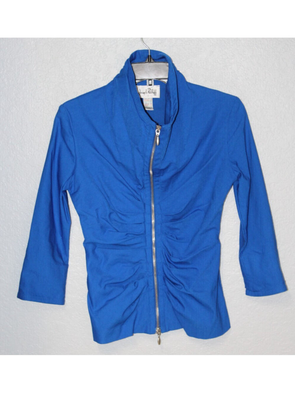 JOSEPH RIBKOFF Full Zip Royal Blue Stretch Jacket Top / Ruched / Women Size 4